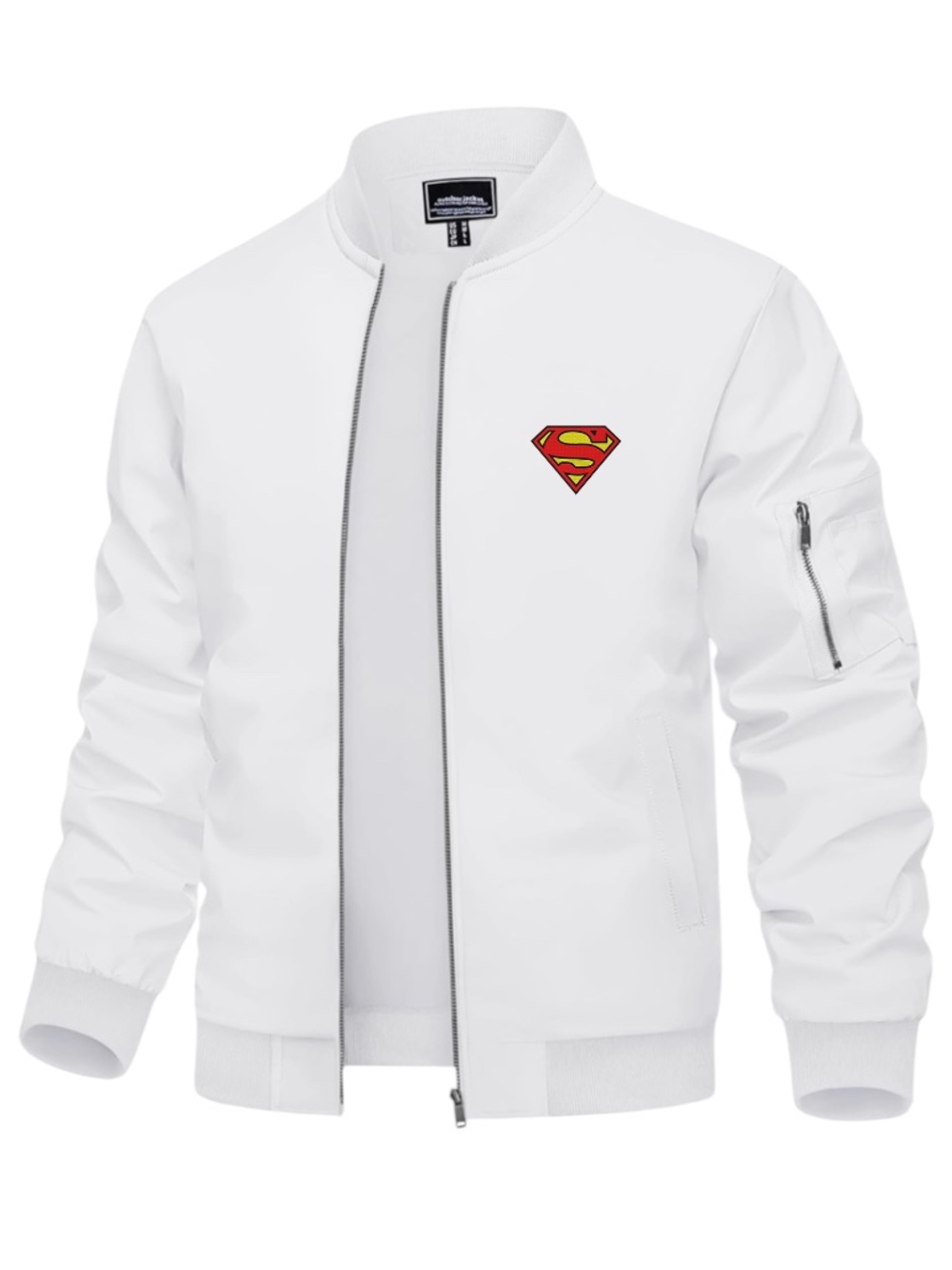 Men’s Superman Embroidered Lightweight Bomber Jacket White
